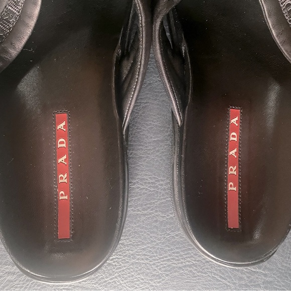Prada Mens Leather Crisscross slides